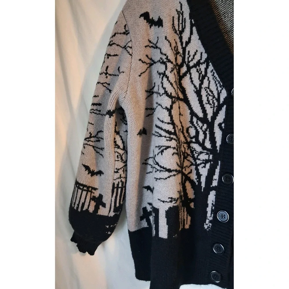 ROMWE Gothic Horror Print Loose Fit Color Block Cardigan, 1XL - Picture 4 of 8